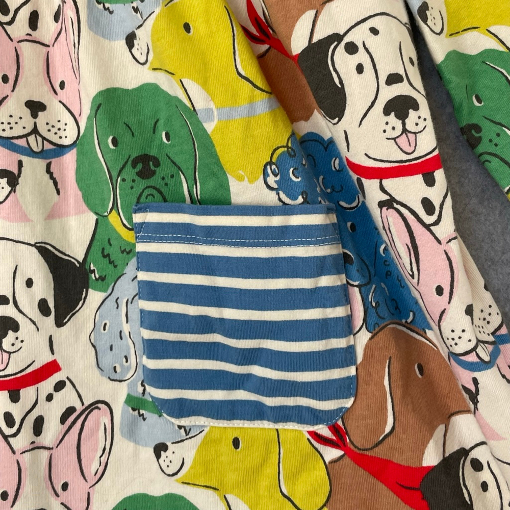 Mini Boden Girls 9-10Y Dog Print Tunic Top Long Sleeve Striped Pockets #03 - Picture 4 of 10